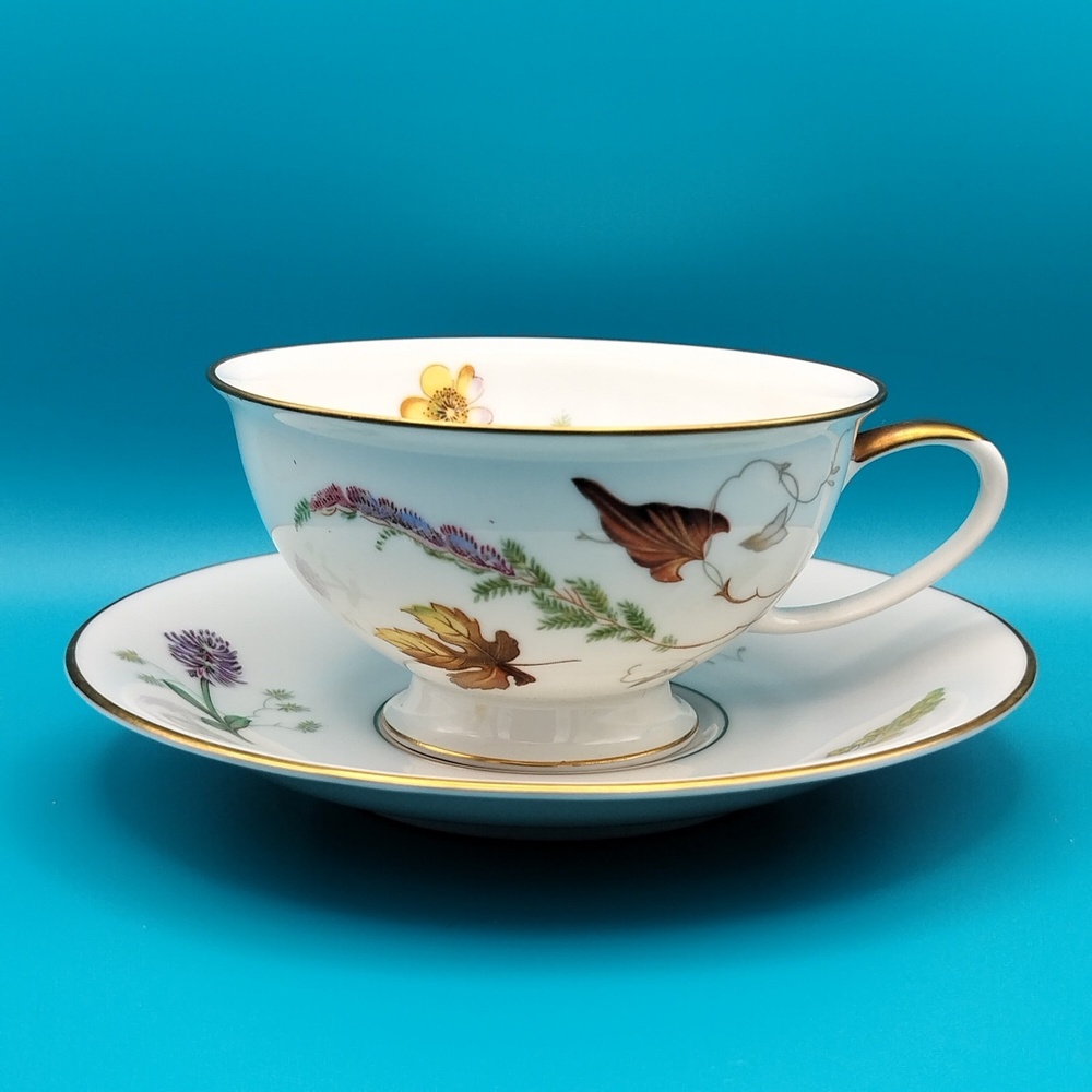 Rosenthal Selb Germany Winifred Porcelain Footed Teacup and Saucer Gold Floral